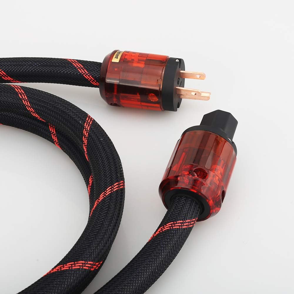 HiFi Power Cable, 125V 15A, Copper Shielding, Braided Sleeve, 6.6FT J9559