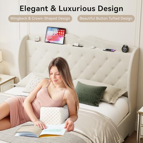 Full Size Velvet Upholstered Platform Bed Frame with 4 Storage Drawers X6688