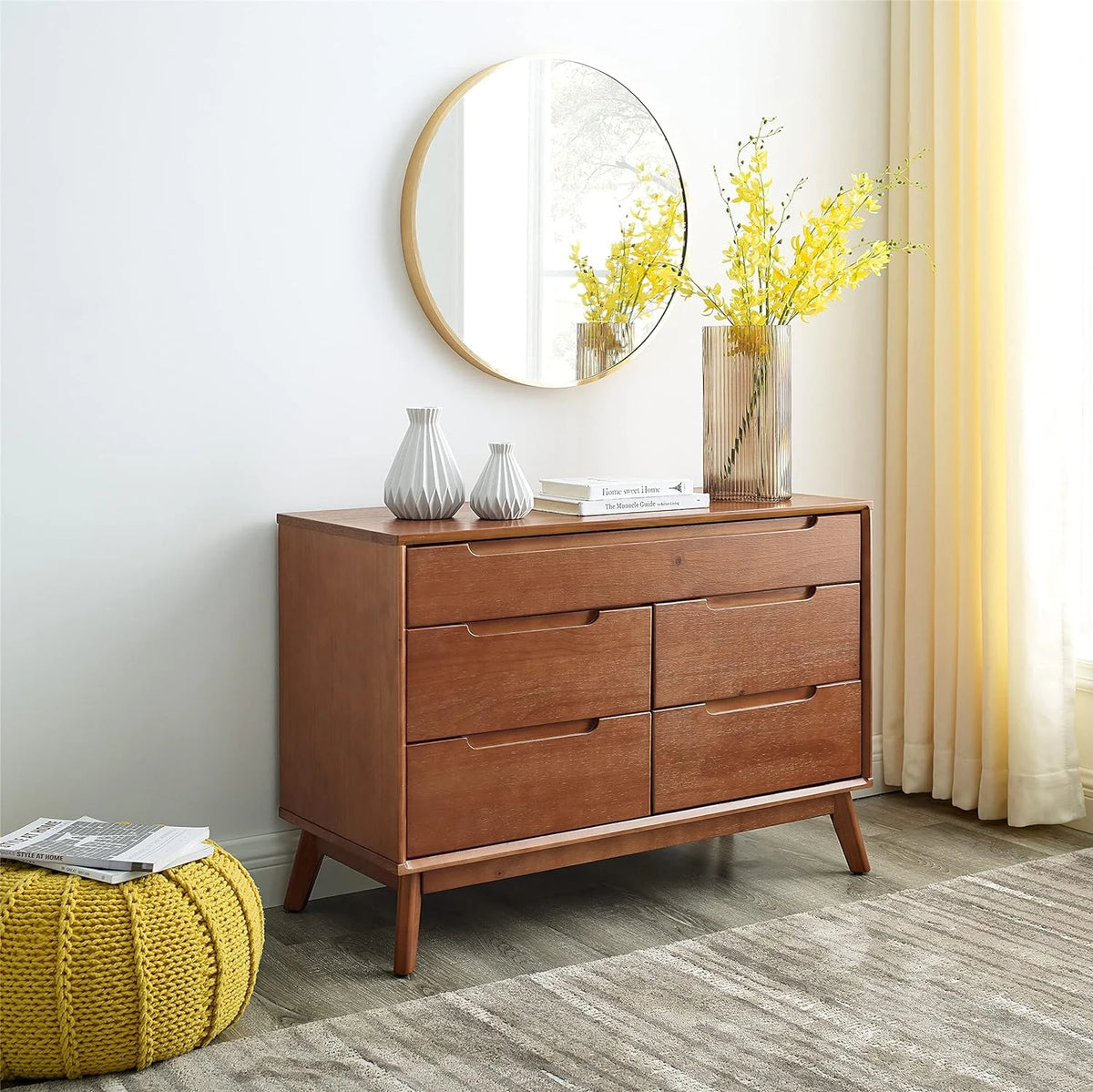 Mid Century Walnut 5 Drawer Wood Dresser R8506