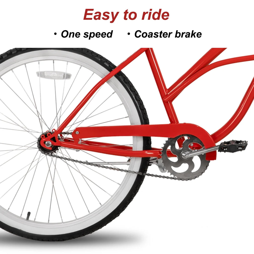 26 inch Red Black Blue Beach Cruiser Bike X5961