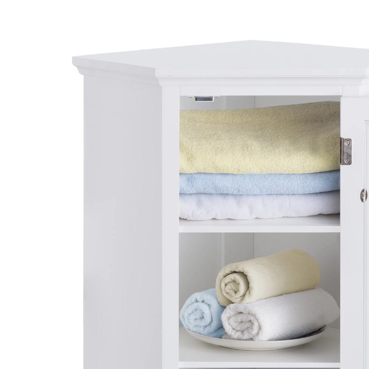 Wooden Corner Floor Cabinet with Glass Door White E19564