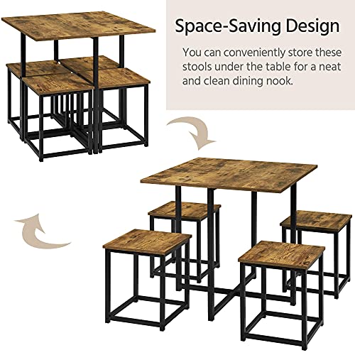 Industrial Dining Table Set for 4 with 4 Stools Z904