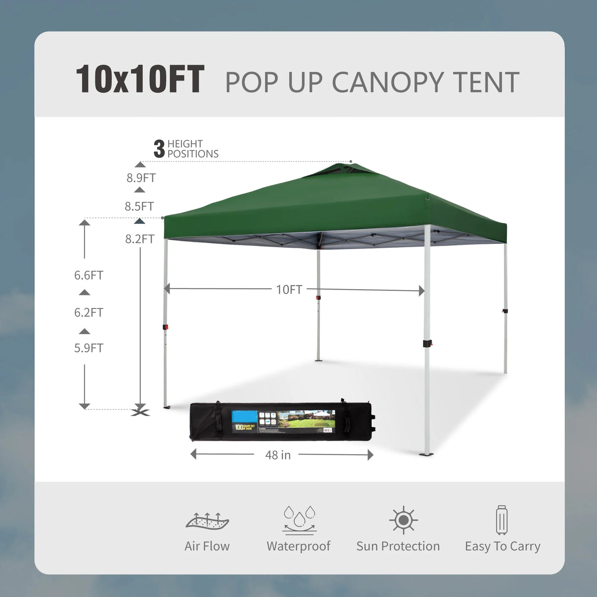 10'x 10' Pop up Canopy Tent with Roller Bag, Blue N473