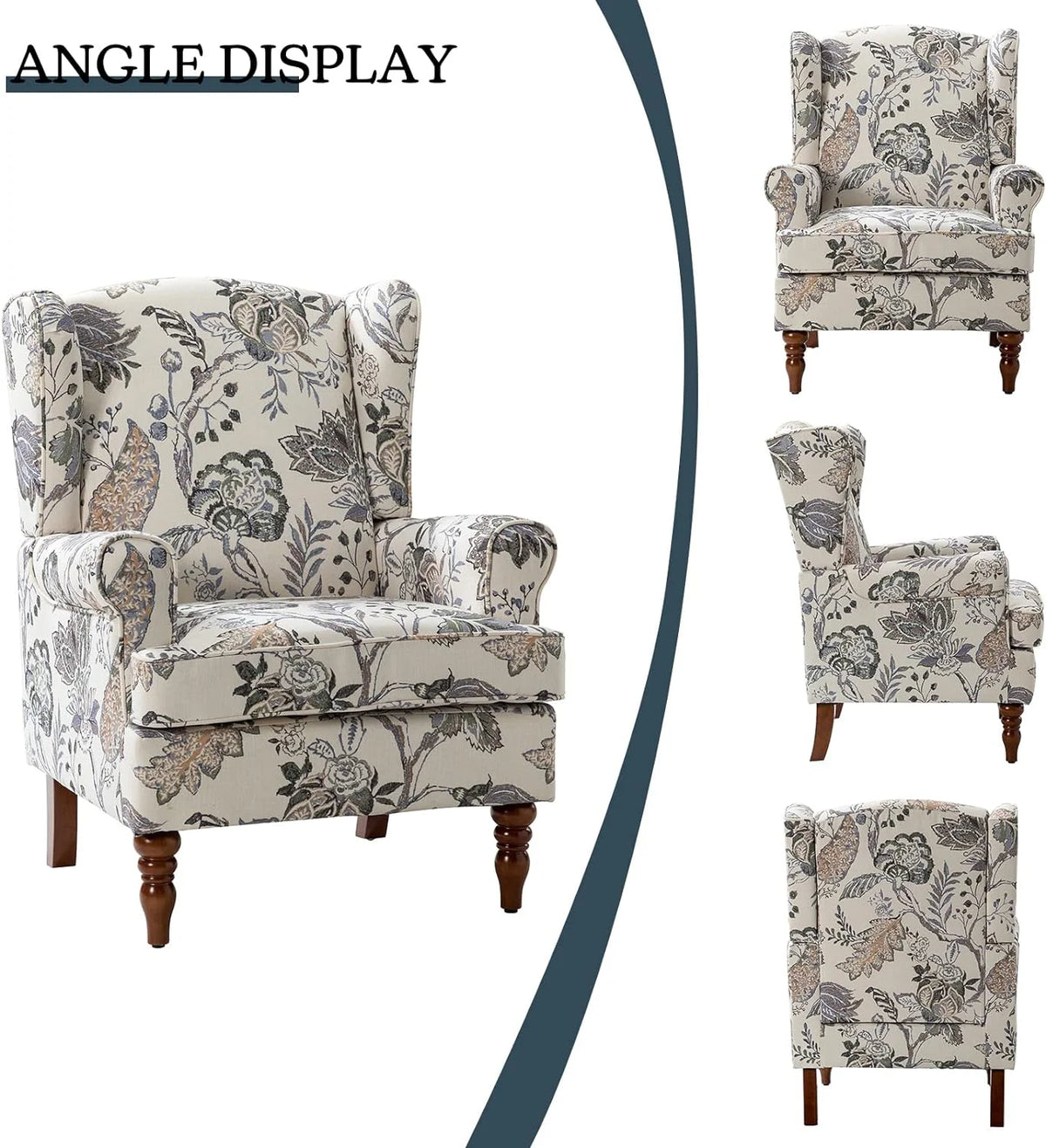 Green Wingback Accent Chair with Wood Legs R780441
