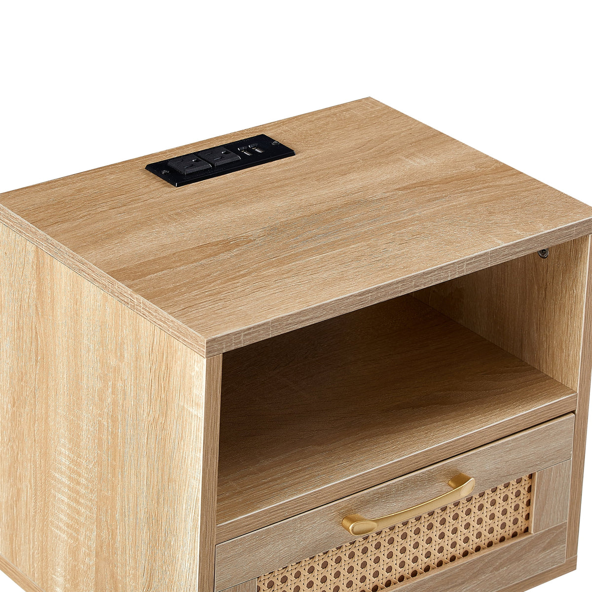Rattan Wood Nightstand 1 Drawer with Socket USB E665847