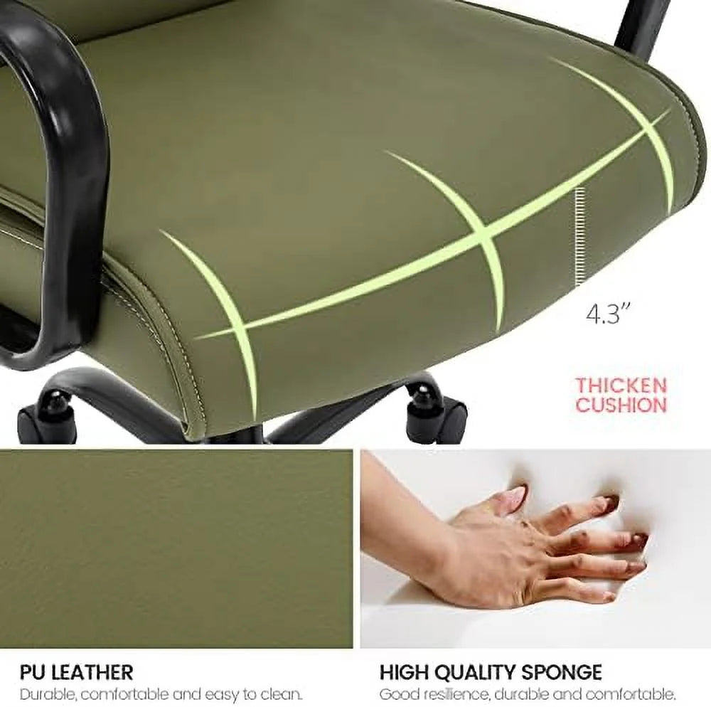 Olive Green Mid-Back PU Leather Office Chair with Arms F326