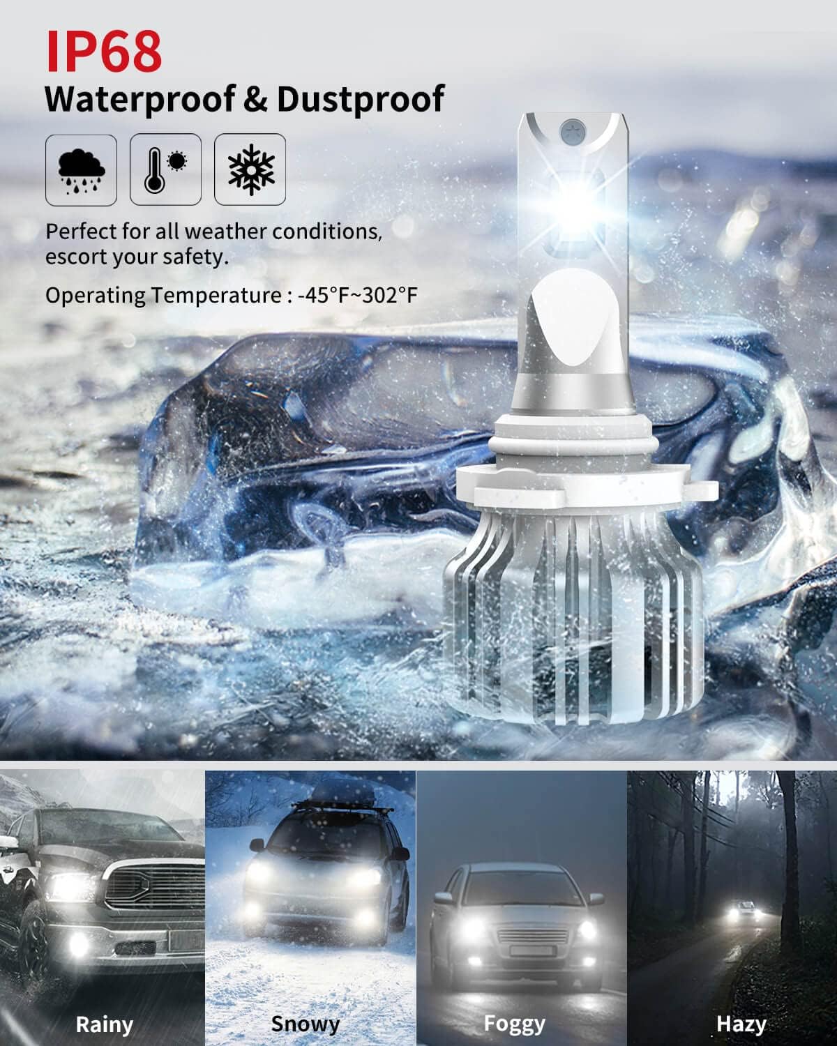 9005 9006 LED Bulbs Combo 10000 Lumens HB3 HB4 6000K Cool White Pack of 4 F5118