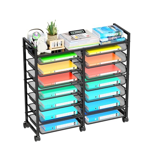 14 Tier Rolling File Cart with Sliding Trays, Black Q2395