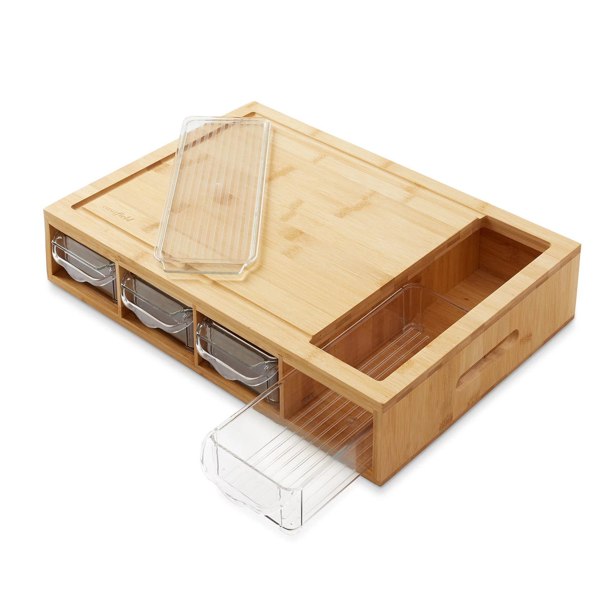 Bamboo Cutting Board with 4 Storage Trays and Lids L822