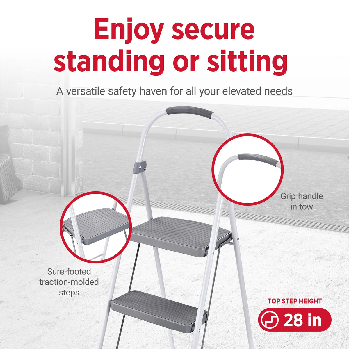 3 Step Folding Steel Step Stool, White V895