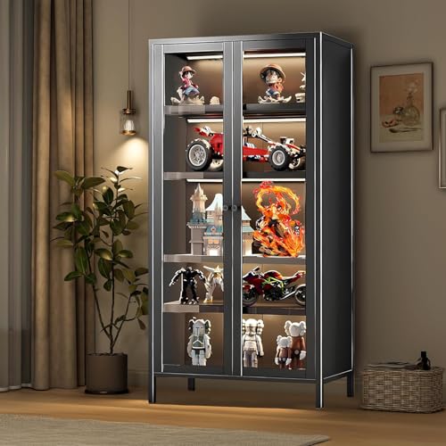 5 Tier Metal Glass Display Cabinet with Adjustable Shelves L56576
