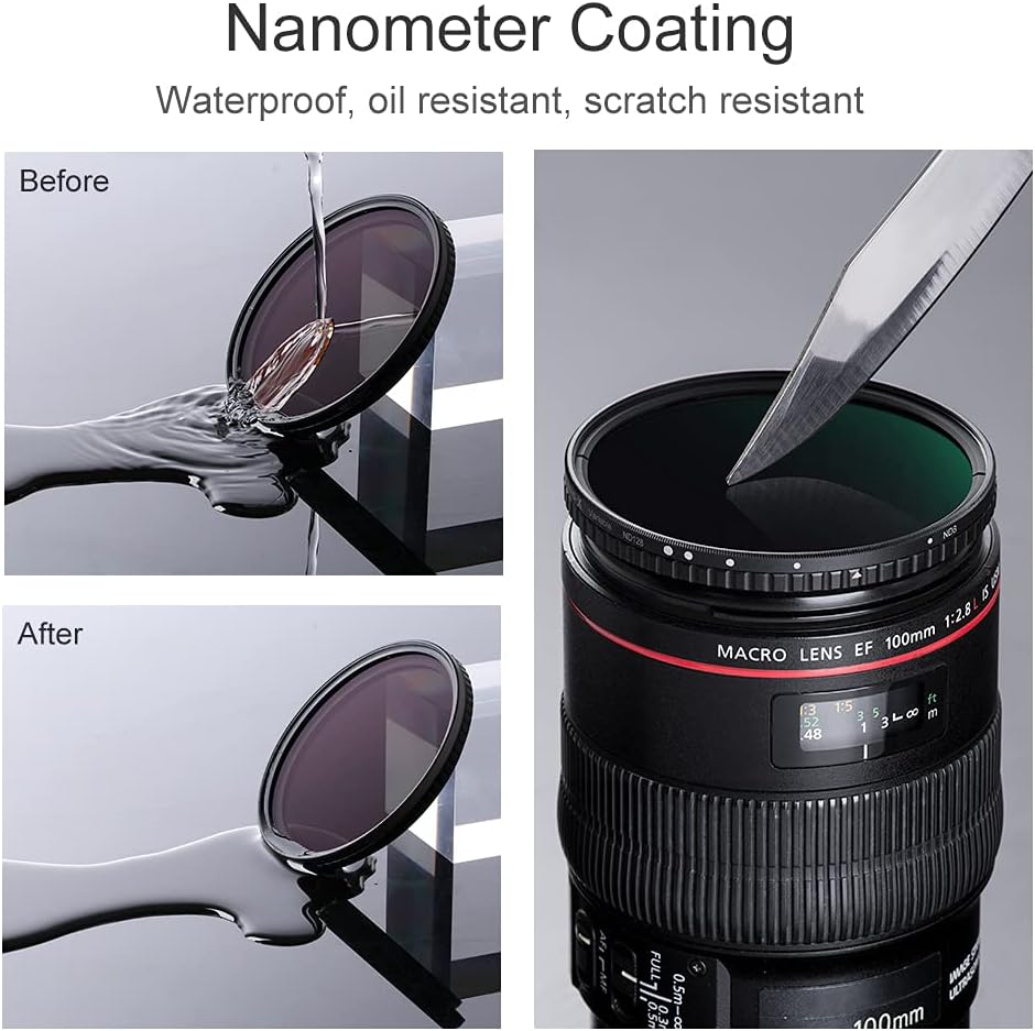 55mm Variable ND Filter ND8-ND128 (3-7 Stop) HD Hydrophobic VND Camera Lens Filter O934