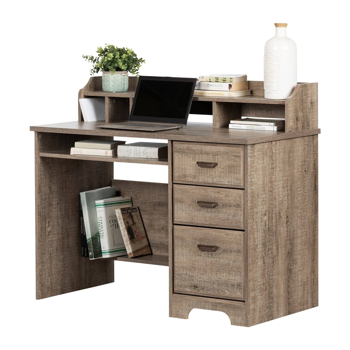 Winter Oak Computer Desk with Hutch L85064
