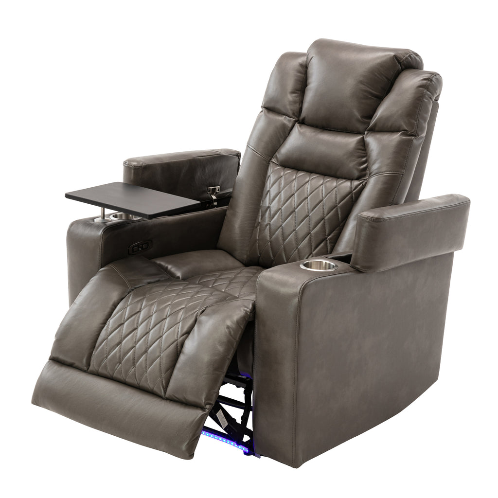 Power Motion Recliner with USB Charging Port and Hidden Arm Storage, 2 Cup Holders, 360° Swivel Tray Table F777720