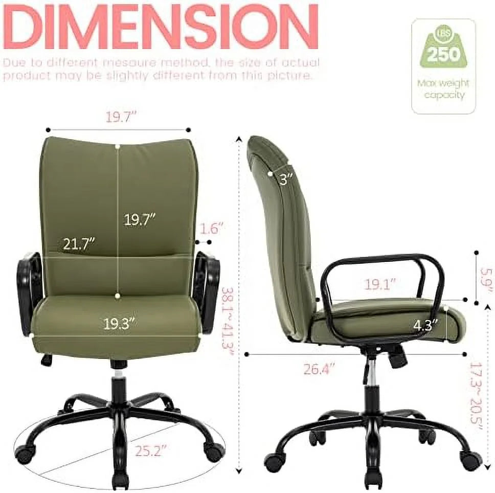 Olive Green Mid-Back PU Leather Office Chair with Arms F326
