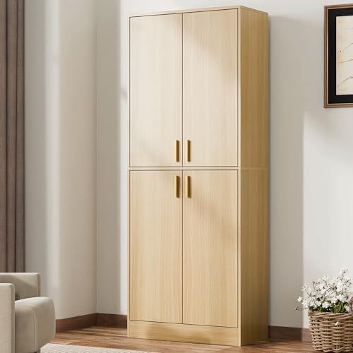 Gray 71" Tall Wood Storage Cabinet with Doors and Shelves H3920
