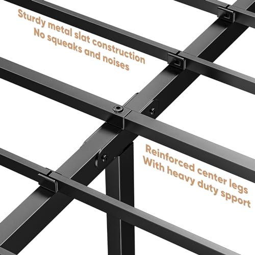 Full Size Black Metal Platform Bed Frame with Steel Slat Support L2051