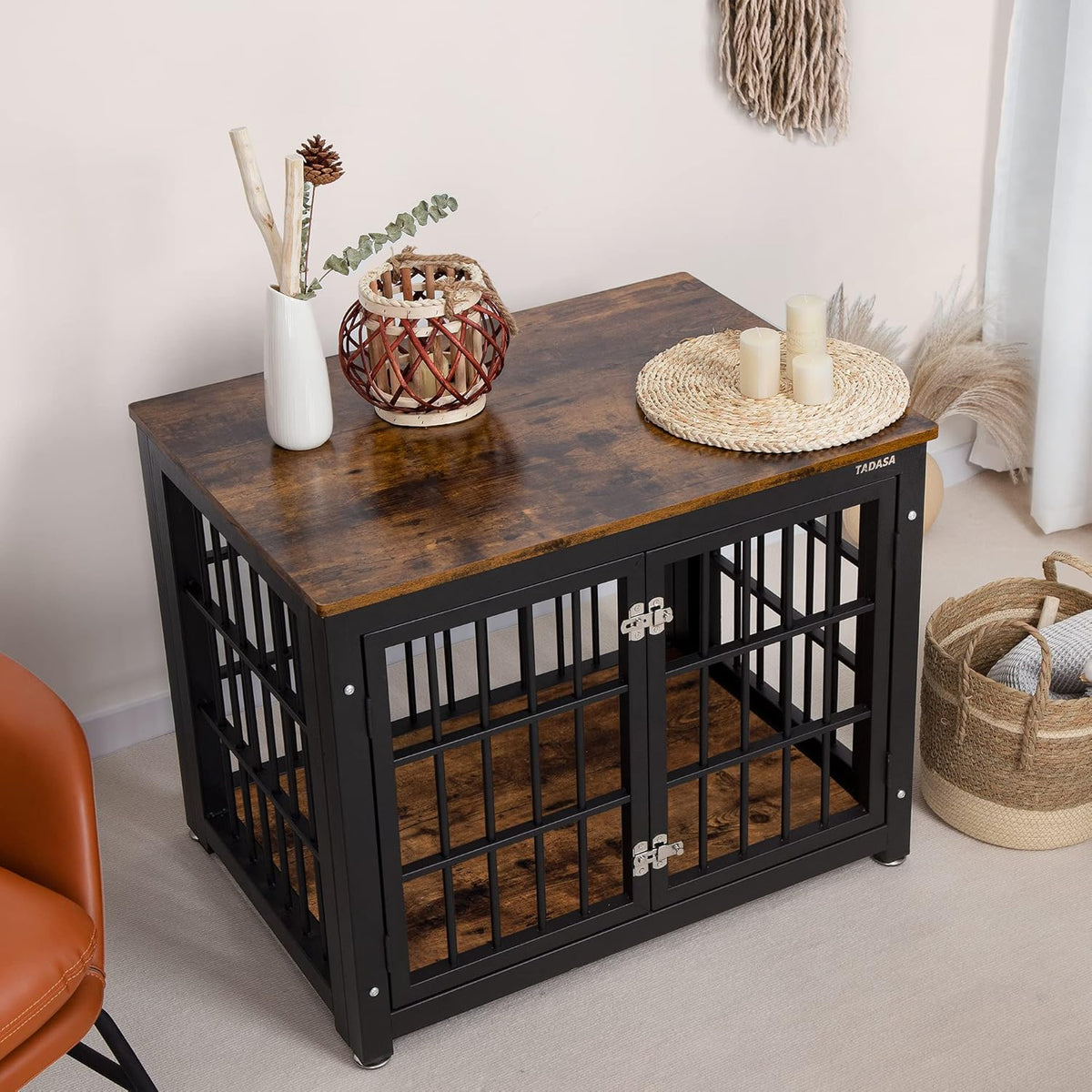 32'' Wood Dog Crate Furniture with Double Doors X8425