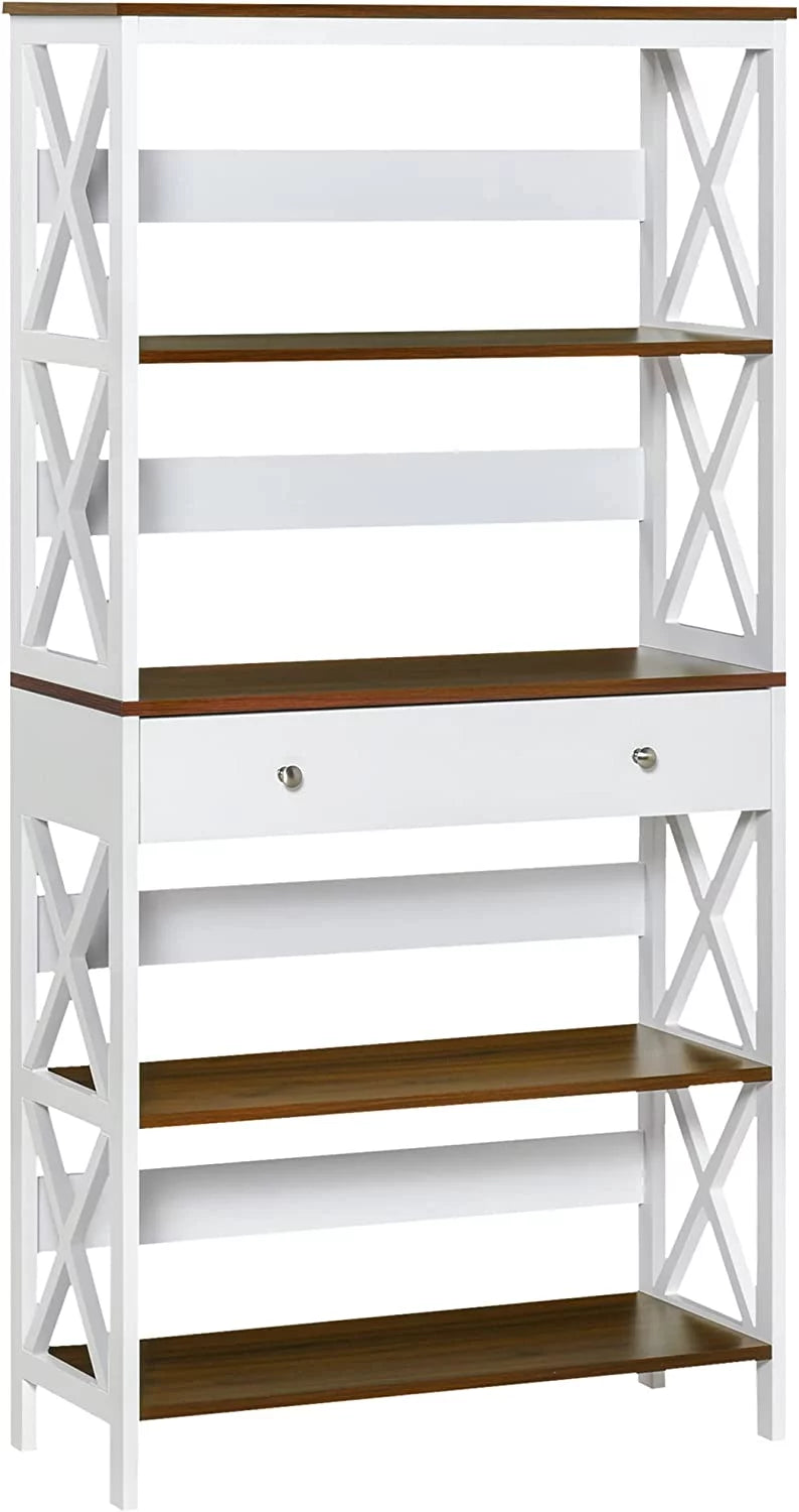 4-Tier White Shelving Bookcase with Drawer V3306