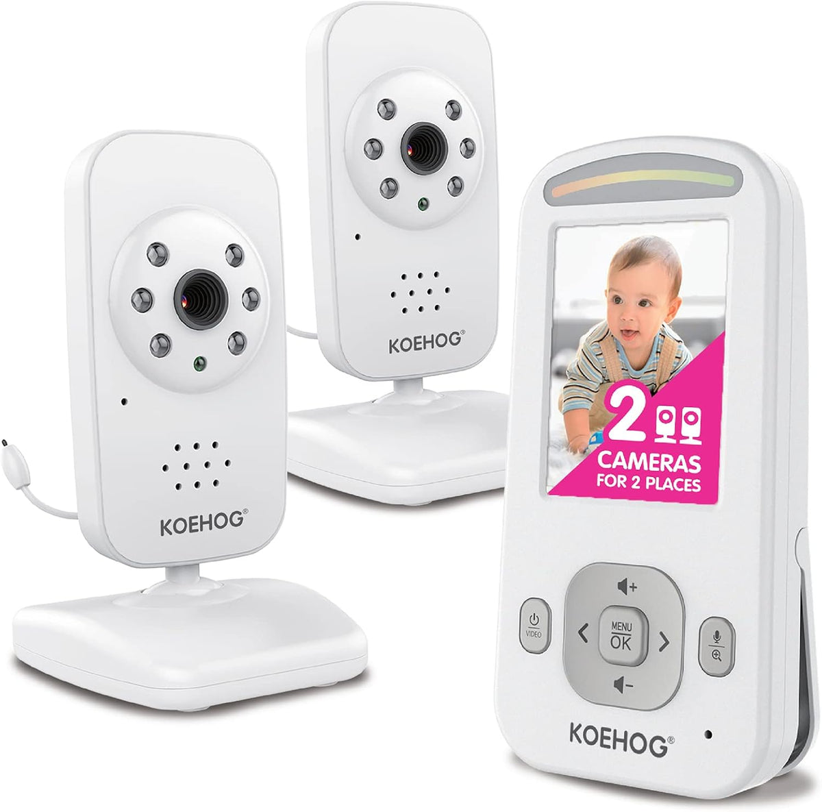 Video Baby Monitor with 2 Digital Cameras 1,000ft Range 2-Way Talk Temperature Display Day/Night Vision N4349