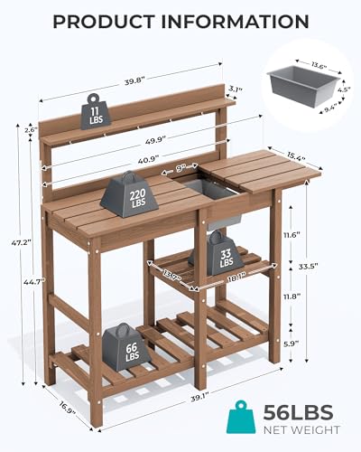 Black HDPE Potting Bench with Sink F154111