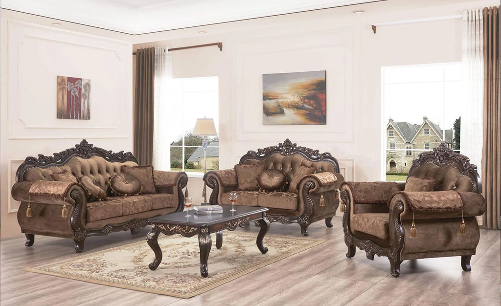 Carved Wood Sofa Set 2Pcs P5155