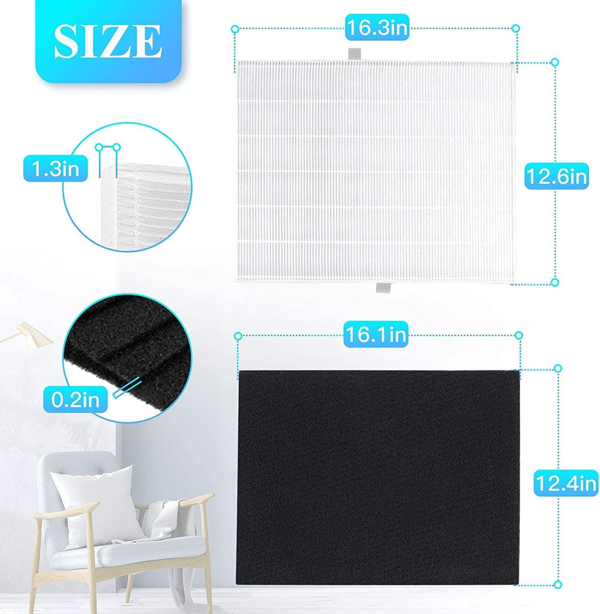 2 Pack True HEPA Replacement Filter with 8 Activated Carbon Prefilters B932