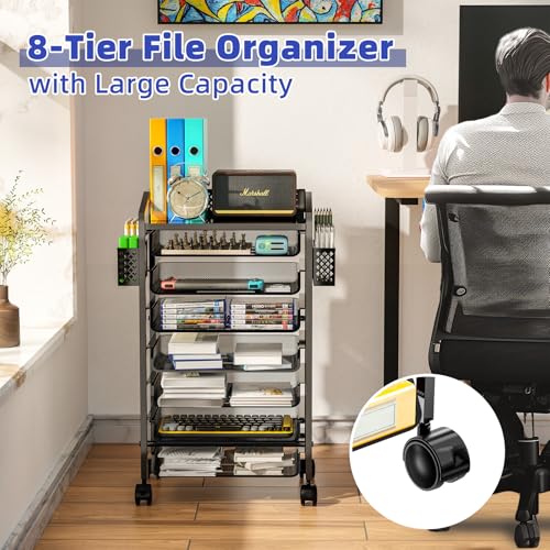 14 Tier Rolling File Cart with Sliding Trays, Black Q2395