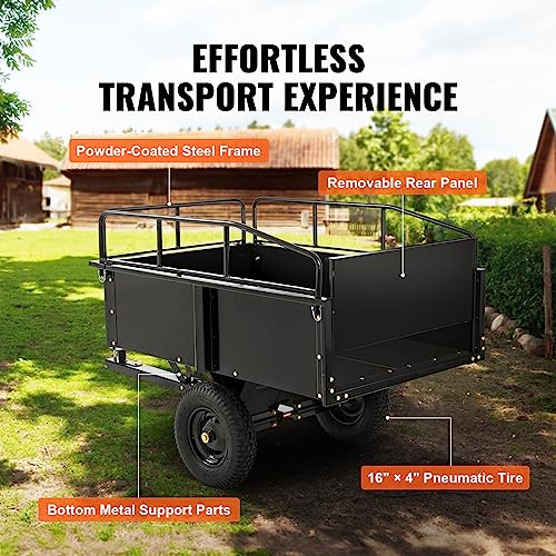 Heavy Duty Steel ATV Dump Cart, 750 lbs, 15 Cubic Feet Garden Utility with Removable Sides Z82487
