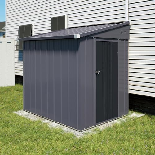 4x6 FT Metal Outdoor Storage Shed with Lockable Door, Grey G11666