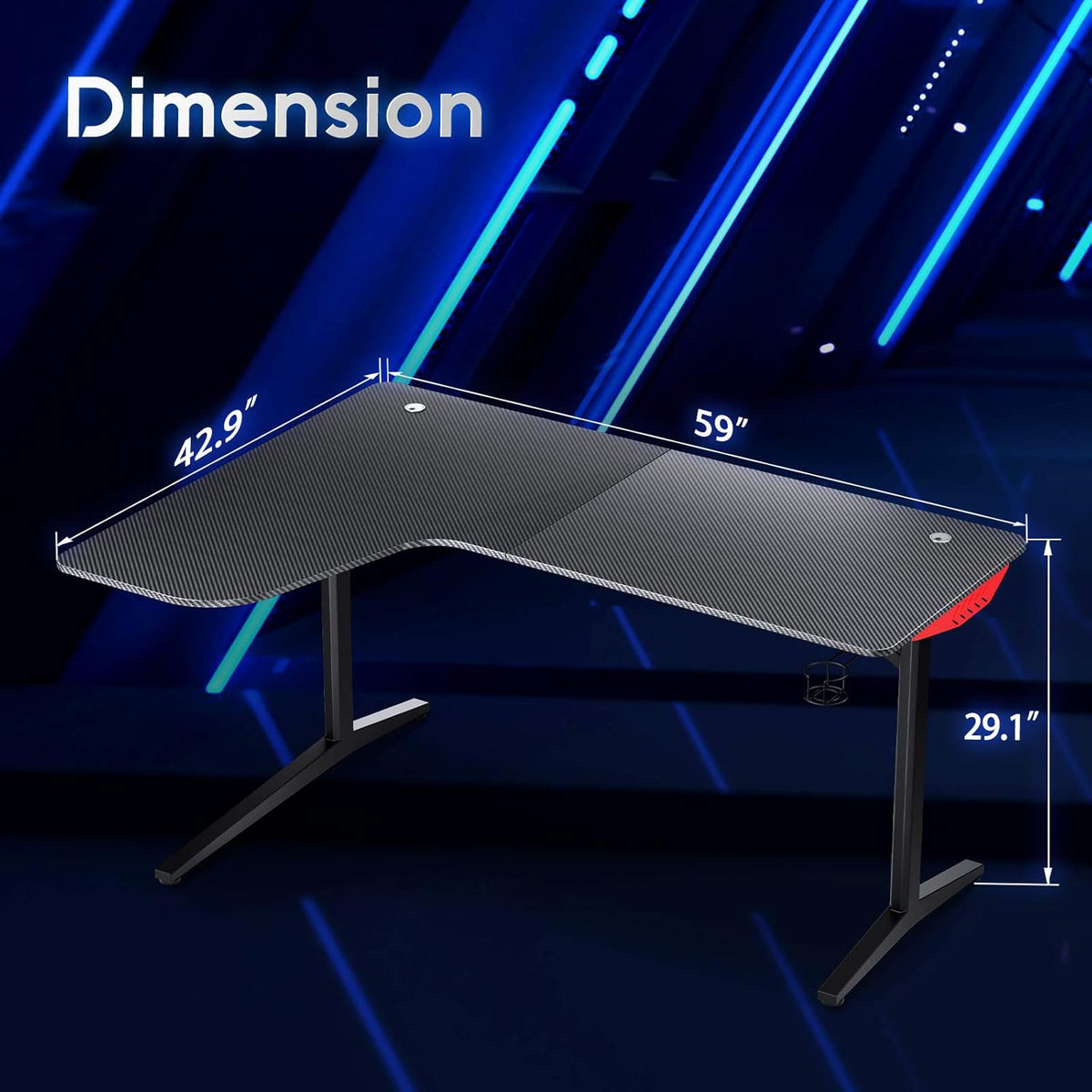 L Shaped Gaming Desk with Mouse Pad and Cup Holder W7079