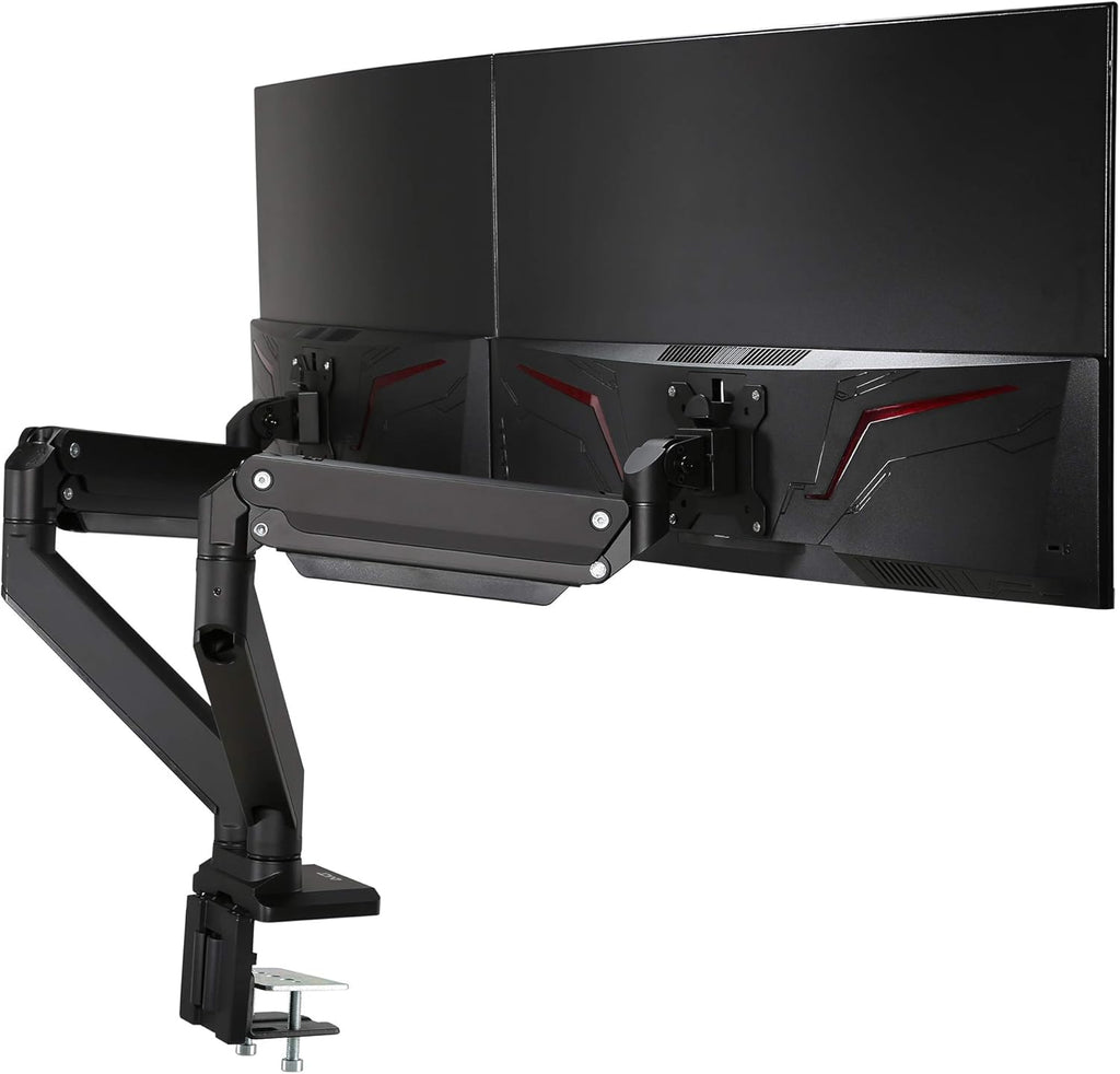 Dual Monitor Arm Desk Mount for Flat Curved Monitor, White, VESA, C-Clamp, Grommet, Cable Management C16970
