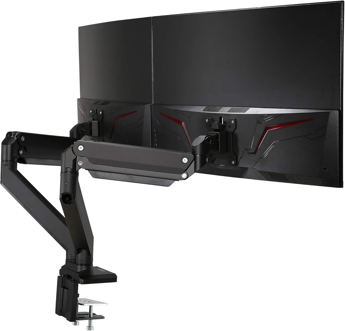Dual Monitor Arm Desk Mount for Flat Curved Monitor, White, VESA, C-Clamp, Grommet, Cable Management C16970