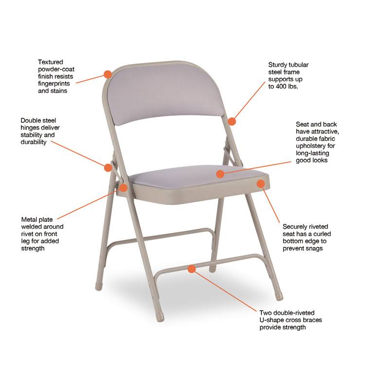 Steel Folding Chair with Fabric Back/Seat, Tan, 4/Carton R65580