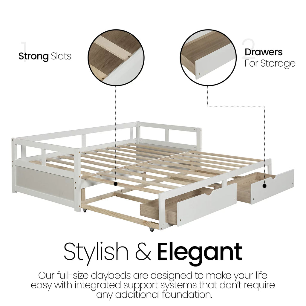 White Solid Pine Wood Twin Daybed with Two Drawers G224313
