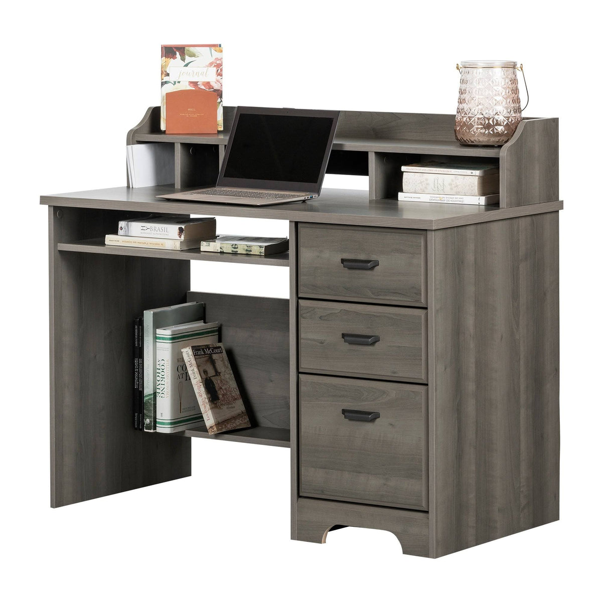Winter Oak Computer Desk with Hutch L85064