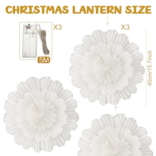 3 Pcs 15.7 Inch Christmas Paper Snowflake Lantern Set K45912