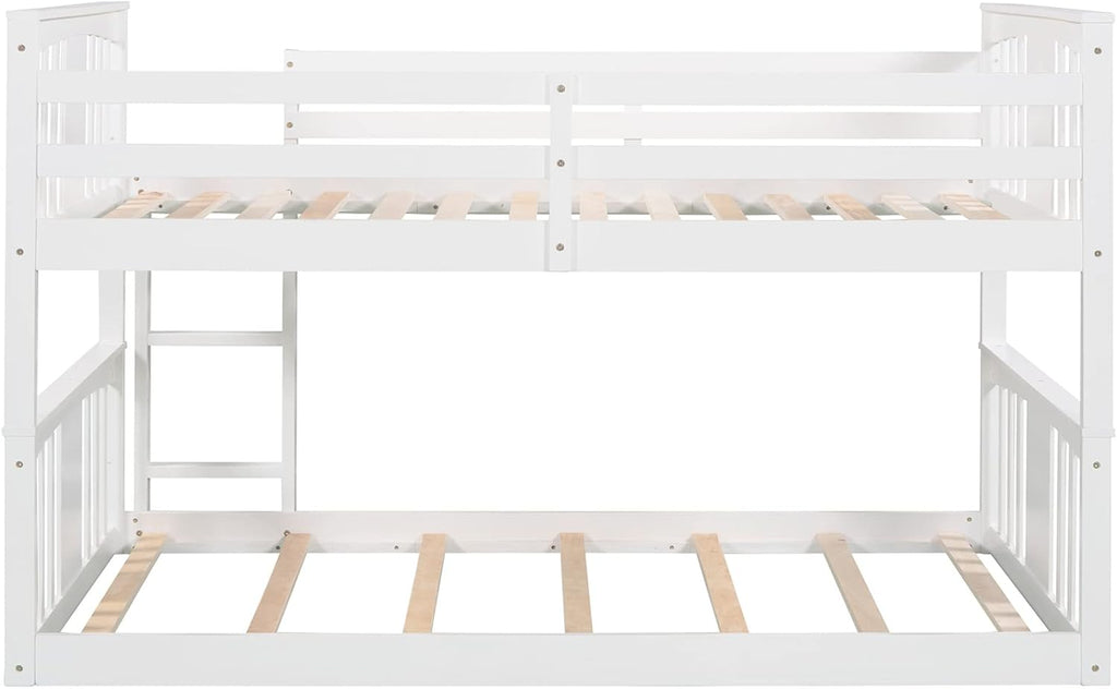 White Twin over Twin Low Bunk Bed Frame Wood J9320