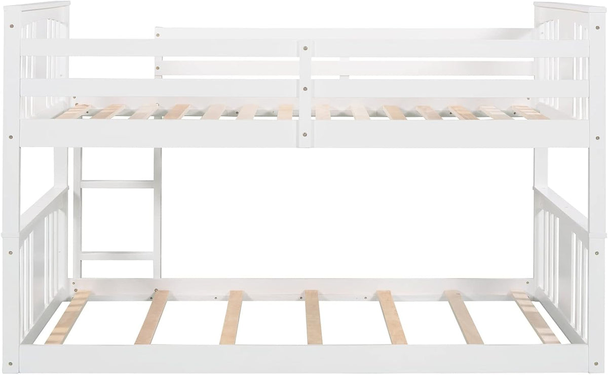 White Twin over Twin Low Bunk Bed Frame Wood J9320