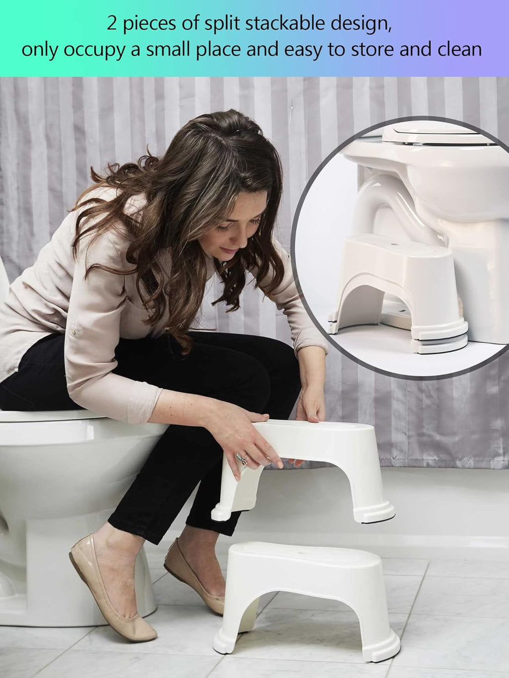 White 2 Pairs Plastic Toilet Stool E88270