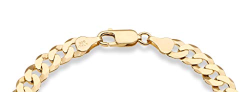 18K Gold Over Sterling Silver Solid Diamond-Cut Cuban Link Curb Chain Bracelet H7684
