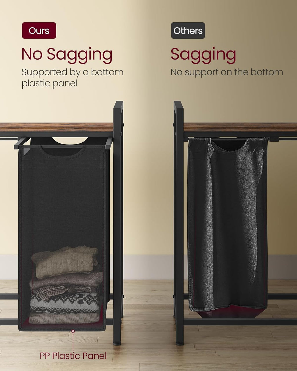 Rustic Brown and Black Laundry Hamper with 4 Removable Bags U4427
