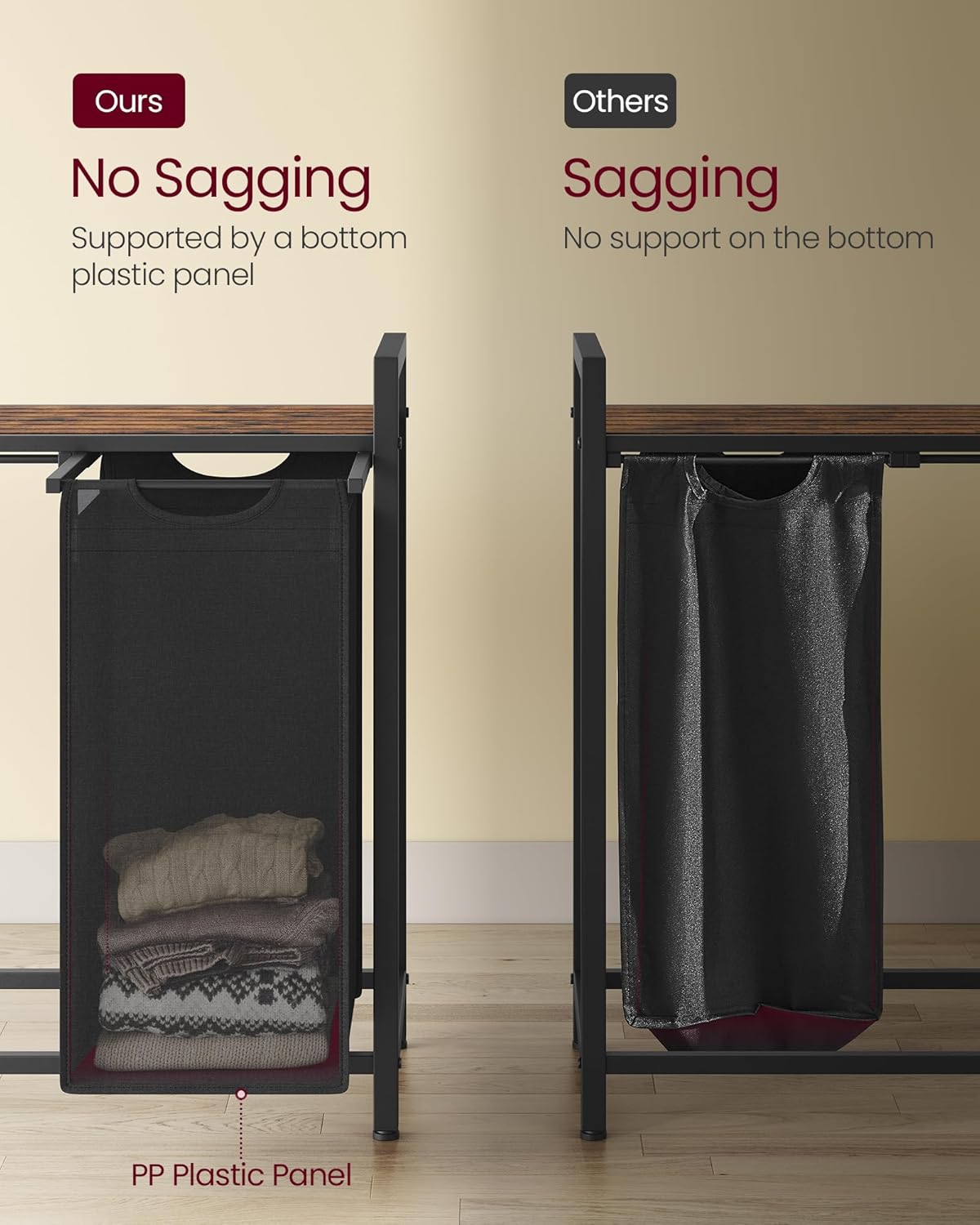 Rustic Brown and Black Laundry Hamper with 4 Removable Bags U4427