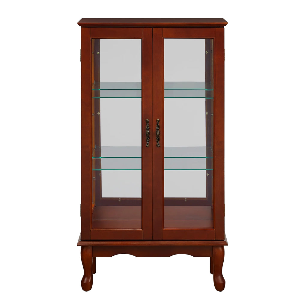 3 Tier Curio Cabinet with Tempered Glass Doors, Cherry W1769