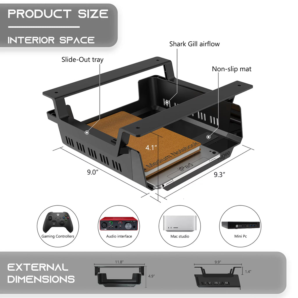 Black Self-Adhesive Under Desk Storage Shelf J64049