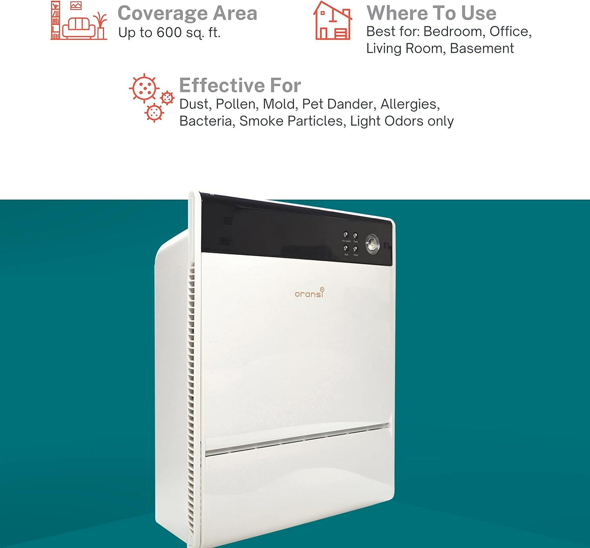 HEPA Carbon Filter Air Purifier 600 Sq Ft D224