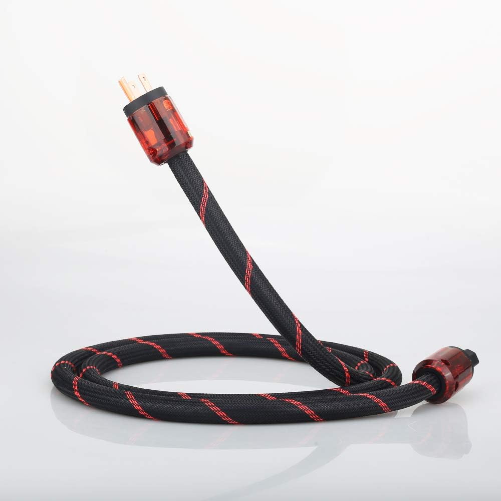 HiFi Power Cable, 125V 15A, Copper Shielding, Braided Sleeve, 6.6FT J9559