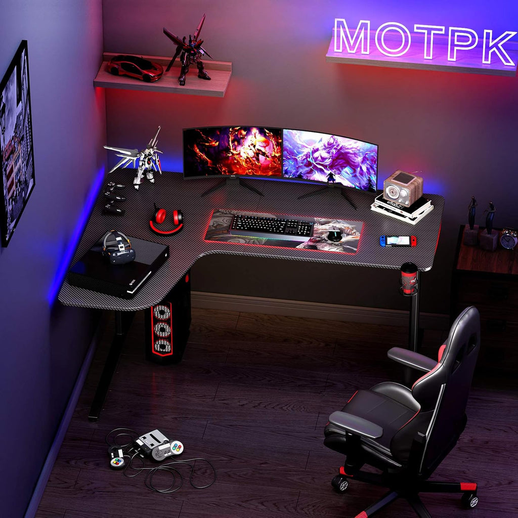 L Shaped Gaming Desk with Mouse Pad and Cup Holder W7079