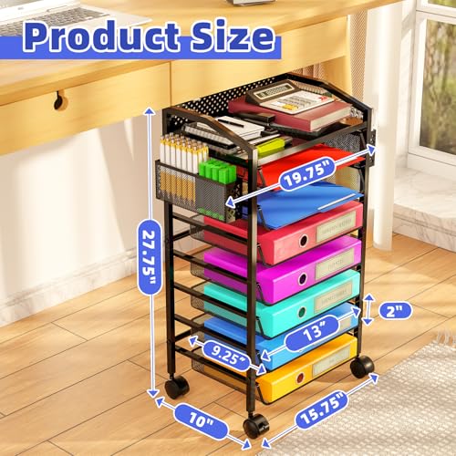 14 Tier Rolling File Cart with Sliding Trays, Black Q2395
