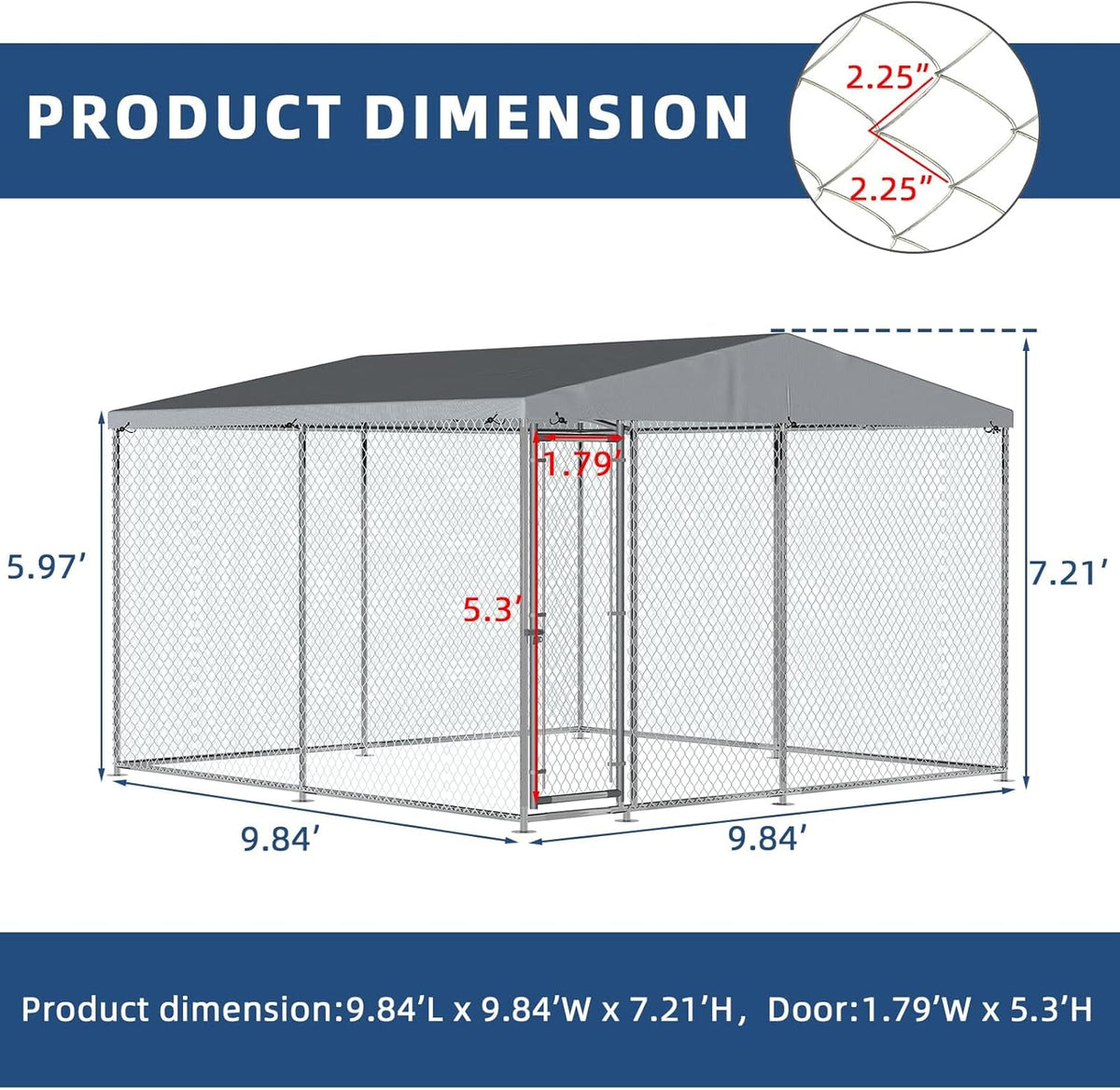 10x10 ft Extra Large Outdoor Dog Kennel with Roof F5401
